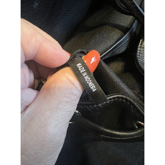 Barneys New York Black Leather Backpack Drawstring Flap Gold Hardware Lettering - Picture 16 of 16